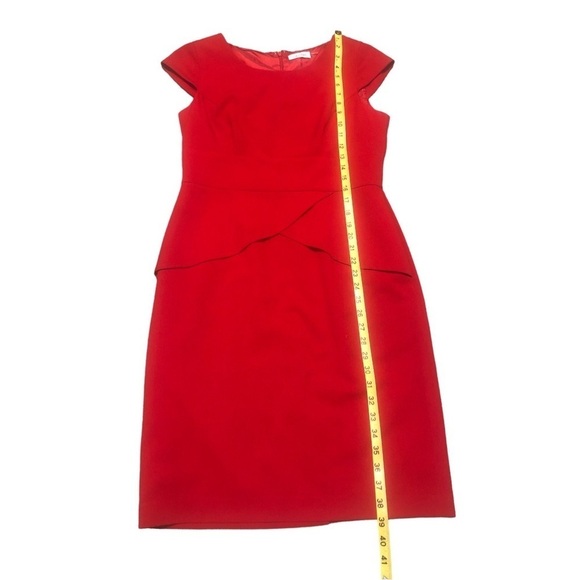 Vibrant Red Sheath Dress Calvin Klein Cap Slve. Scalloped Mid Sec.  Valentine 8 - Picture 12 of 13